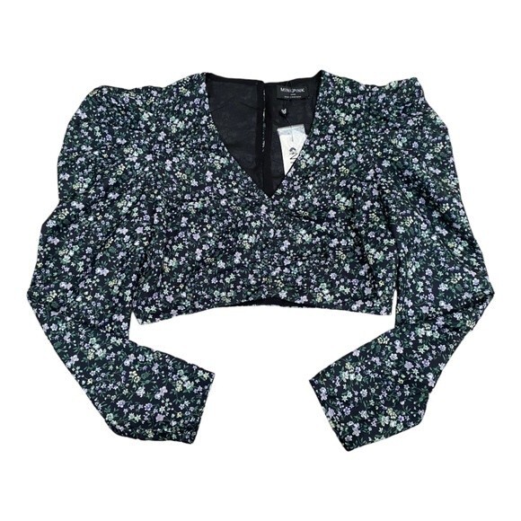 MINKPINK REVOLVE‎ Rivera V Neck Ruched Top in Multi NWT Size M Floral Black - Picture 3 of 12